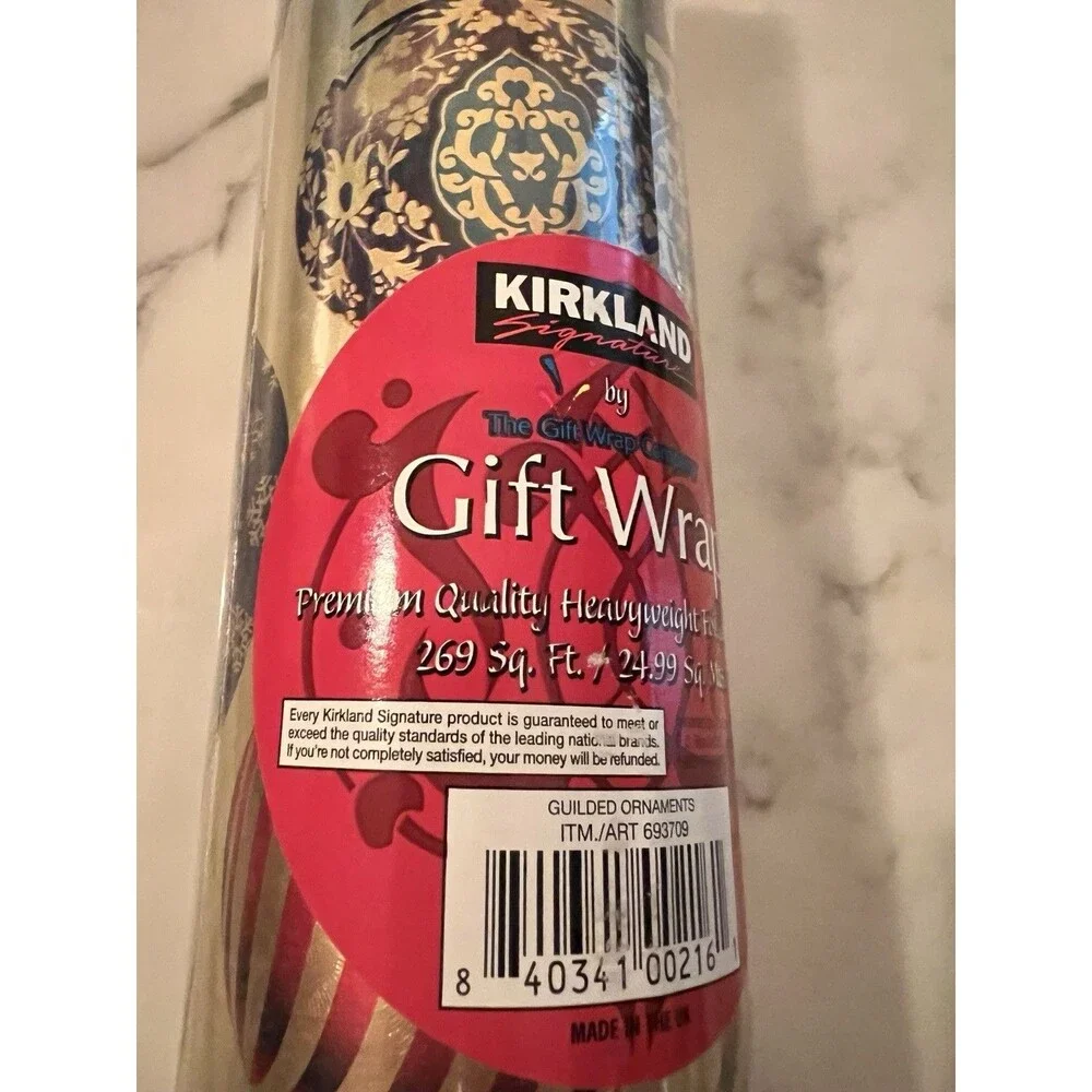 Roll Christmas Gift Wrap 269 Sq ft guilded ornaments gold heavyweight foil